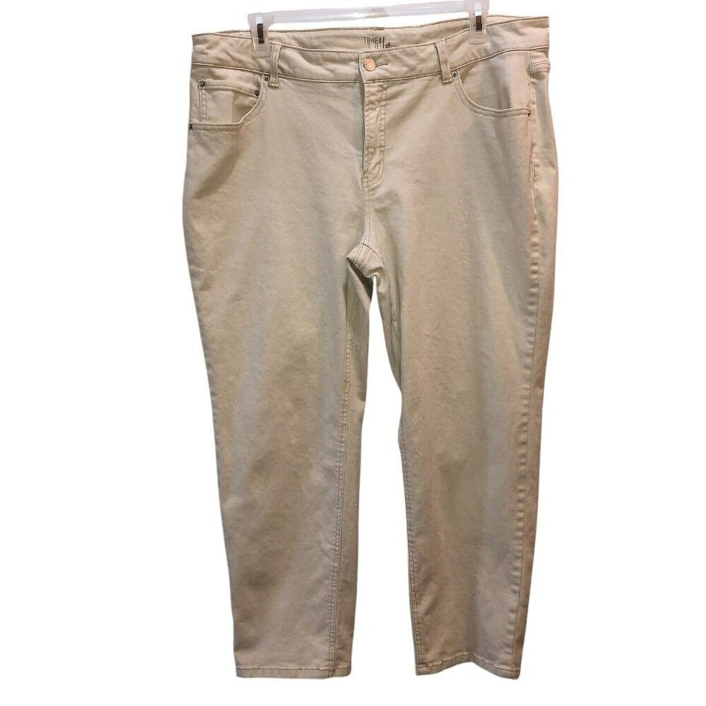 Time and Tru Size 22 Cream Lt Beige Stretch Pockets Straight Leg Pants Jeans
